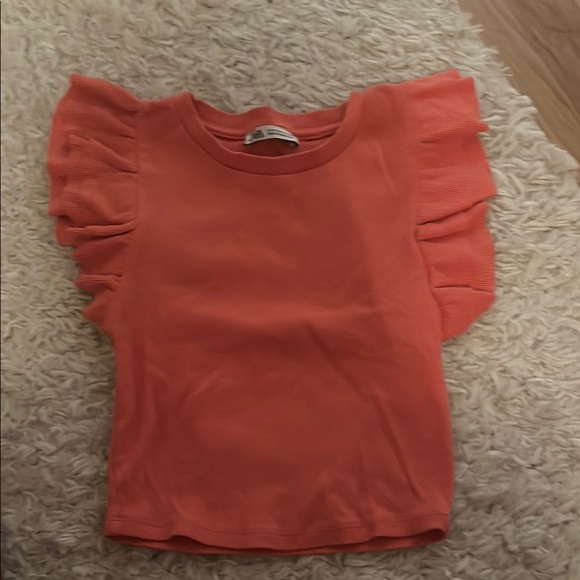 Zara Tops - Ruffled Sleeve Coral Top from Zara